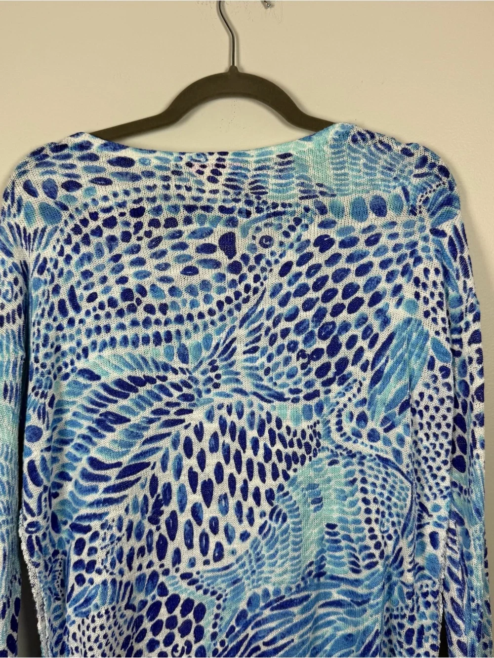Lilly Pulitzer Ramona Sweater Blue Tang Gang Fish Fringe Tropical Coastal Medium